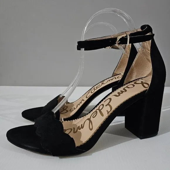 Sam Edelman Odila Heel Sandal Scallop Black Suede Size 10