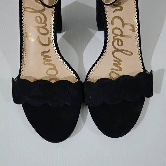 Sam Edelman Odila Heel Sandal Scallop Black Suede Size 10
