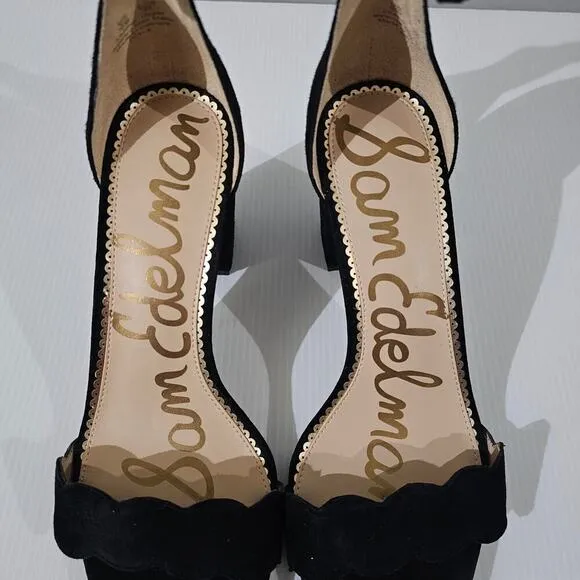 Sam Edelman Odila Heel Sandal Scallop Black Suede Size 10