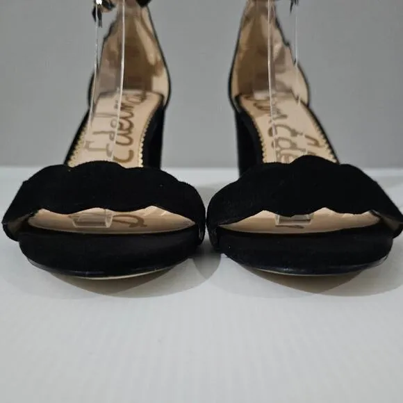 Sam Edelman Odila Heel Sandal Scallop Black Suede Size 10