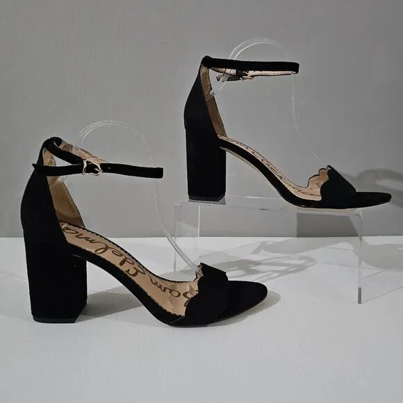Sam Edelman Odila Heel Sandal Scallop Black Suede Size 10