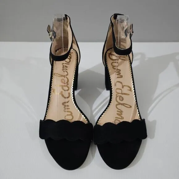 Sam Edelman Odila Heel Sandal Scallop Black Suede Size 10