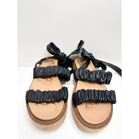 Sam Edelman Sandals Womens Size 6 Black Leather Wraparound Espadrille Platform