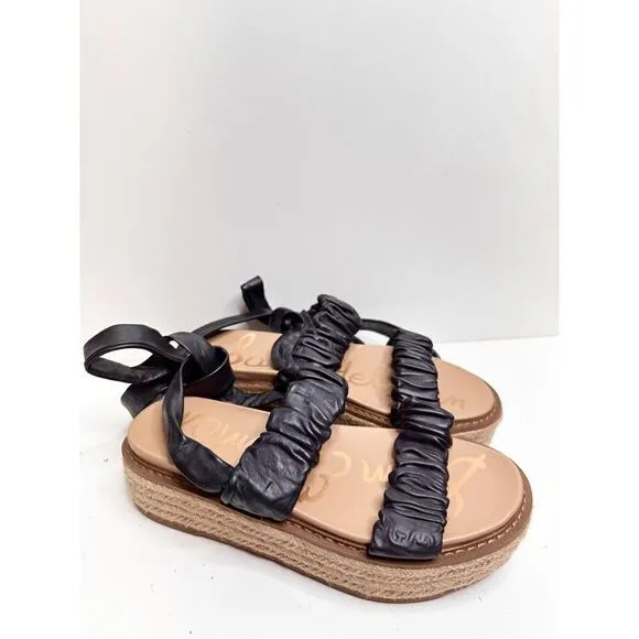 Sam Edelman Sandals Womens Size 6 Black Leather Wraparound Espadrille Platform