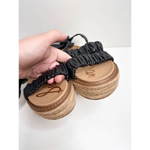 Sam Edelman Sandals Womens Size 6 Black Leather Wraparound Espadrille Platform