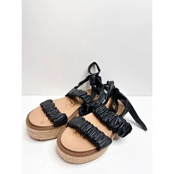 Sam Edelman Sandals Womens Size 6 Black Leather Wraparound Espadrille Platform