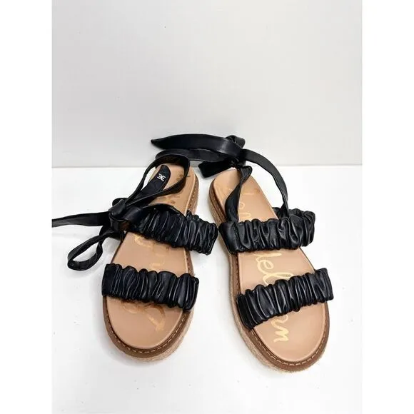 Sam Edelman Sandals Womens Size 6 Black Leather Wraparound Espadrille Platform