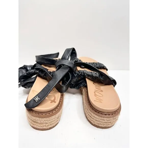 Sam Edelman Sandals Womens Size 6 Black Leather Wraparound Espadrille Platform