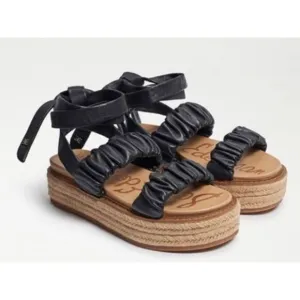 Sam Edelman Sandals Womens Size 6 Black Leather Wraparound Espadrille Platform