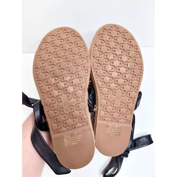 Sam Edelman Sandals Womens Size 6 Black Leather Wraparound Espadrille Platform
