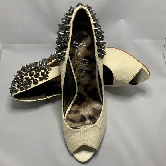 Sam Edelman White Snakeskin Studded Lorissa Pump