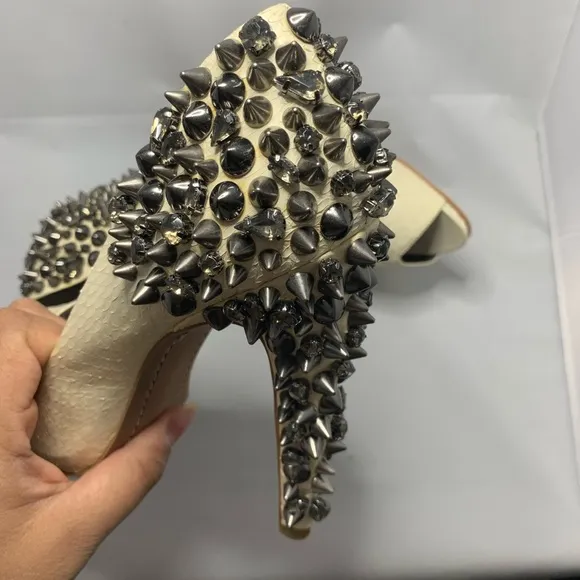 Sam Edelman White Snakeskin Studded Lorissa Pump