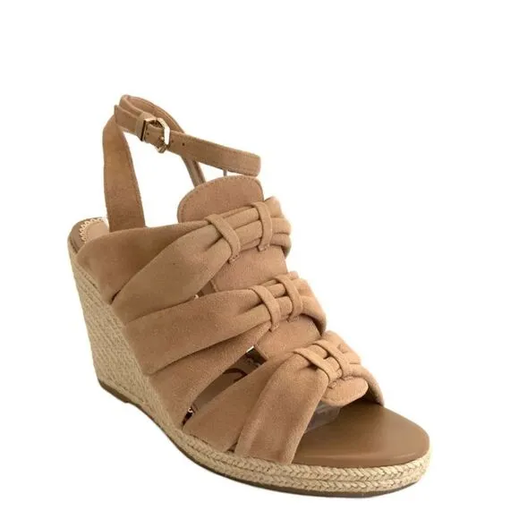 Sam Edelman Women Awan Tan Suede Wedge Open-toe Ankle Strap Sandals