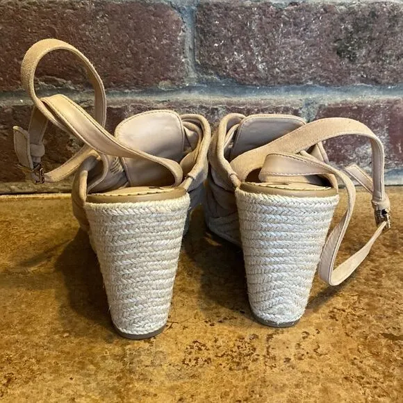 Sam Edelman Women Awan Tan Suede Wedge Open-toe Ankle Strap Sandals