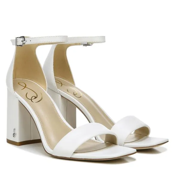 SAM EDELMAN WOMENS ANKLE STRAP BLOCK HEEL WHITE MEDIUM 7, BRIGHT WHITE