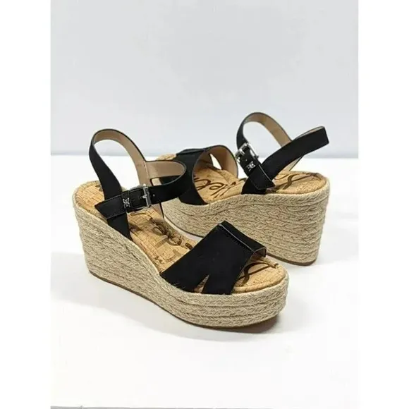 Sam Edelman Women's Maura Espadrille Wedge Sandals Black Size 9.5 M (MSRP $130)