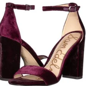 Sam Edelman Women's Velvet Block Heel Sandals - Burgundy