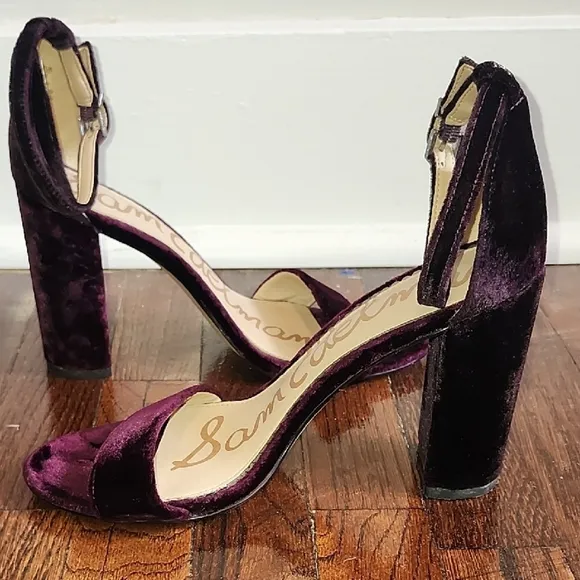 Sam Edelman Women's Velvet Block Heel Sandals - Burgundy