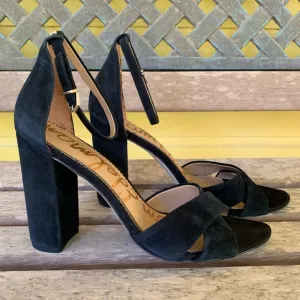 Sam Edelman Yancy Black Suede Block Heel Ankle Strap Sandal Size 11