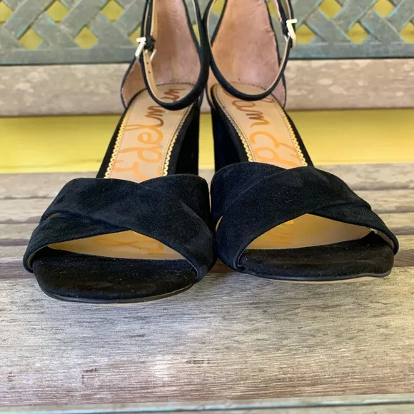 Sam Edelman Yancy Black Suede Block Heel Ankle Strap Sandal Size 11