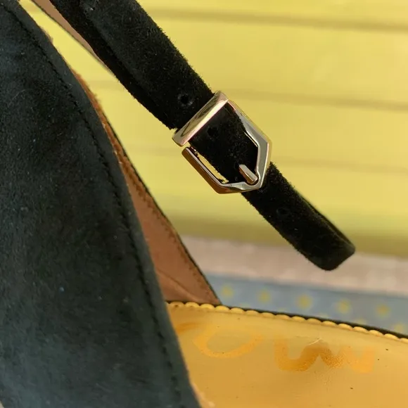 Sam Edelman Yancy Black Suede Block Heel Ankle Strap Sandal Size 11
