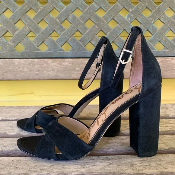 Sam Edelman Yancy Black Suede Block Heel Ankle Strap Sandal Size 11
