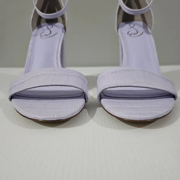 Sam Edelman Yaro Block Heel Sandal Lilac Croc Embossed Leather Size 10.5