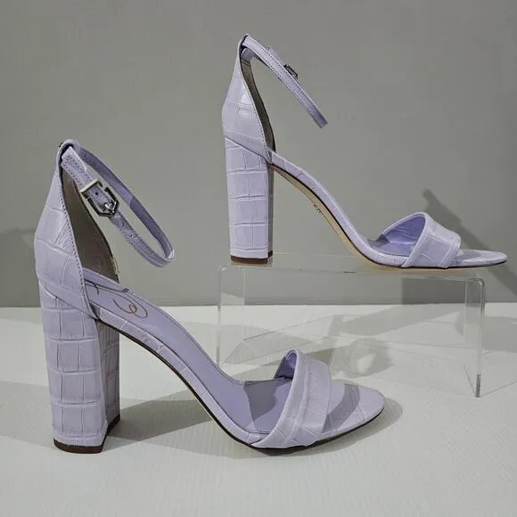 Sam Edelman Yaro Block Heel Sandal Lilac Croc Embossed Leather Size 10.5
