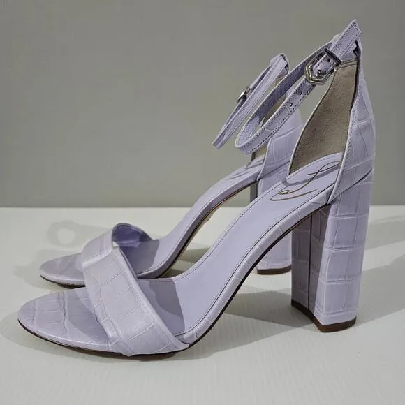 Sam Edelman Yaro Block Heel Sandal Lilac Croc Embossed Leather Size 10.5