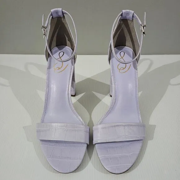 Sam Edelman Yaro Block Heel Sandal Lilac Croc Embossed Leather Size 10.5