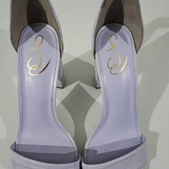 Sam Edelman Yaro Block Heel Sandal Lilac Croc Embossed Leather Size 10.5