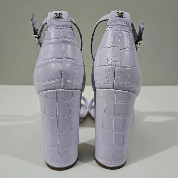 Sam Edelman Yaro Block Heel Sandal Lilac Croc Embossed Leather Size 10.5