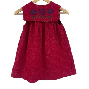 Samara Vintage Red Corduroy Smock Embroidered Sleeveless Sundress Girls 6