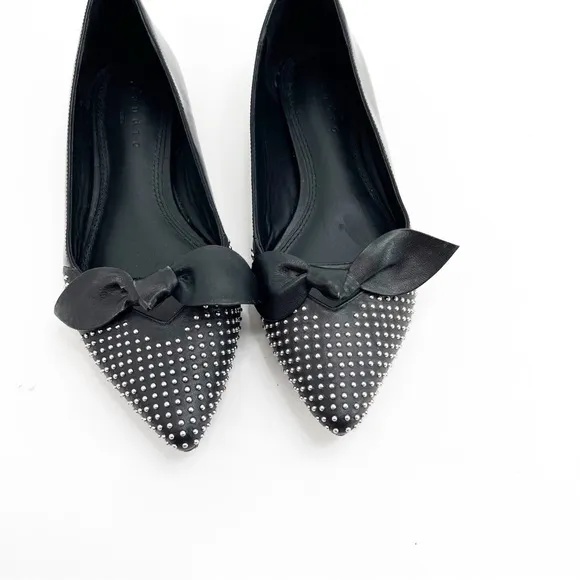 Sandro Arlette Noir Bow Stud Leather Flats, Size 37