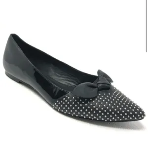 Sandro Arlette Noir Bow Stud Leather Flats, Size 37