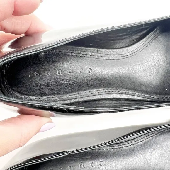 Sandro Arlette Noir Bow Stud Leather Flats, Size 37