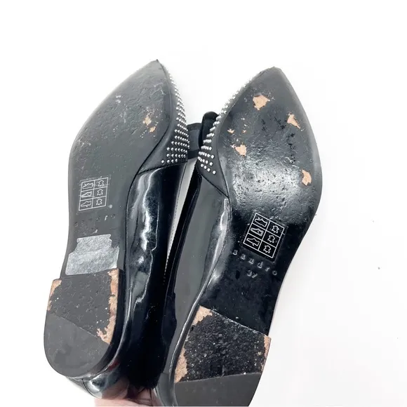 Sandro Arlette Noir Bow Stud Leather Flats, Size 37