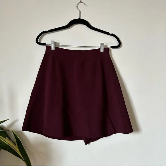 Sandro Autumn Berkley Fiji Asymmetric Button Mini Knit Skirt In Burgundy Size 2