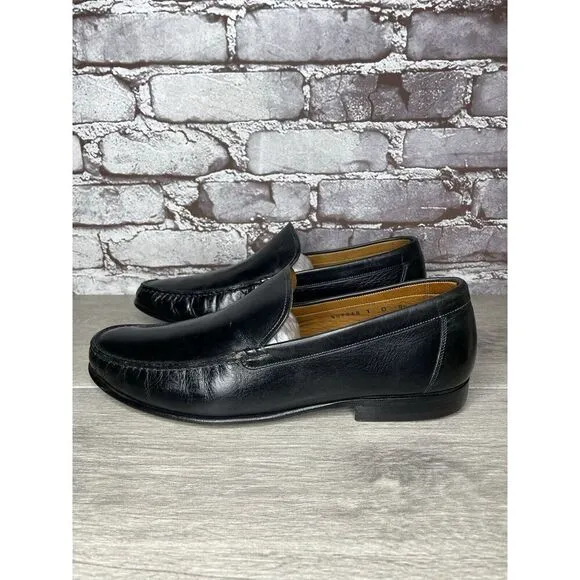 Santoni Black Leather Moc Toe Slip On Dress Loafers Shoes Men’s Sz 9.5D US/43EU