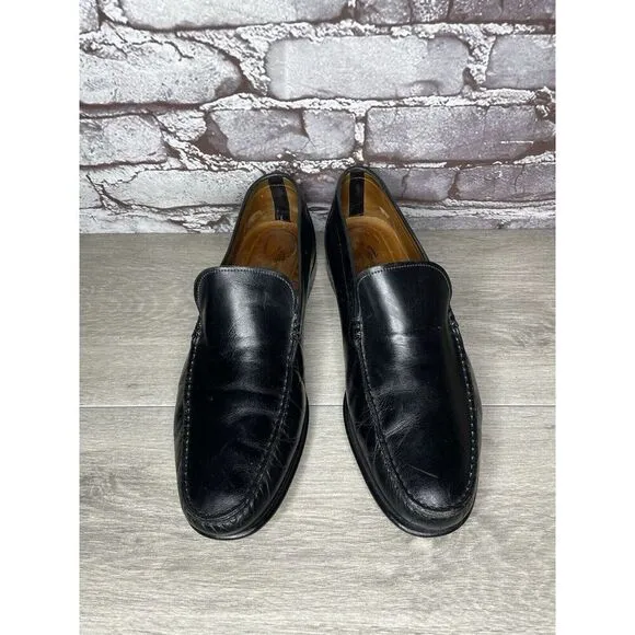 Santoni Black Leather Moc Toe Slip On Dress Loafers Shoes Men’s Sz 9.5D US/43EU