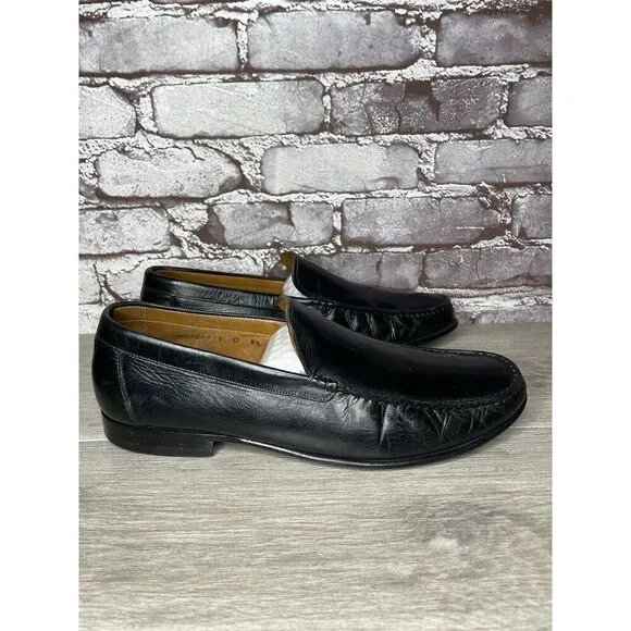 Santoni Black Leather Moc Toe Slip On Dress Loafers Shoes Men’s Sz 9.5D US/43EU