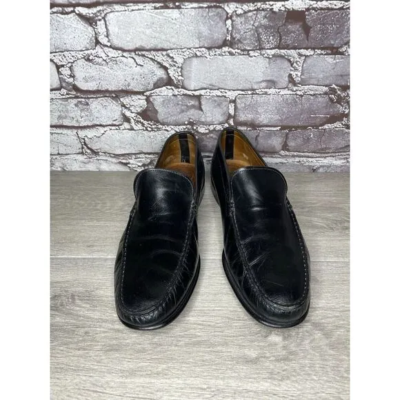 Santoni Black Leather Moc Toe Slip On Dress Loafers Shoes Men’s Sz 9.5D US/43EU