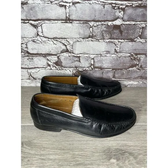 Santoni Black Leather Moc Toe Slip On Dress Loafers Shoes Men’s Sz 9.5D US/43EU