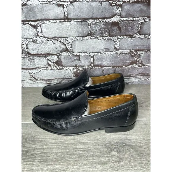Santoni Black Leather Moc Toe Slip On Dress Loafers Shoes Men’s Sz 9.5D US/43EU