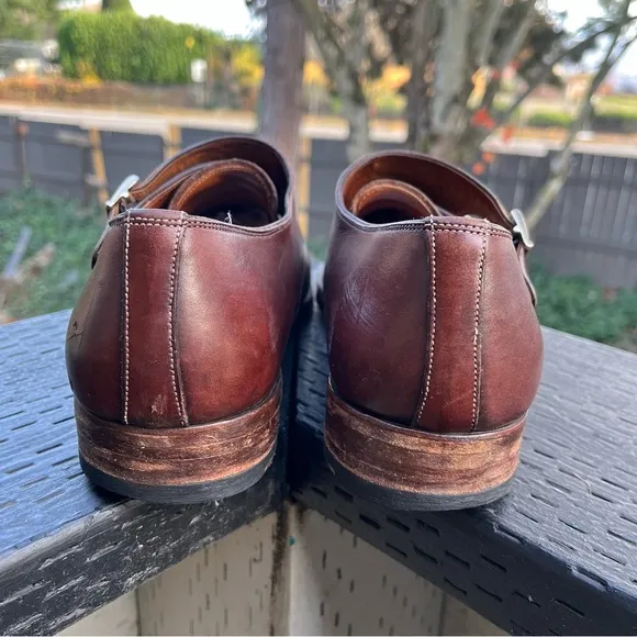 Santoni Brown Leather Double Monk Strap Dress Shoes Size 9
