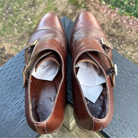 Santoni Brown Leather Double Monk Strap Dress Shoes Size 9