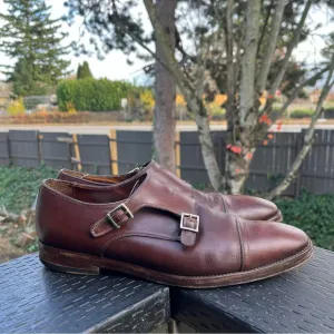 Santoni Brown Leather Double Monk Strap Dress Shoes Size 9