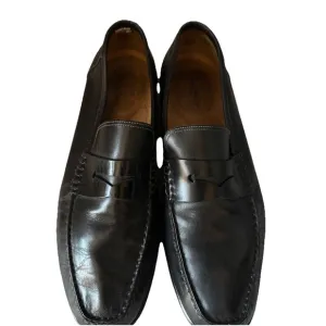 Santoni Ikangia Men's Black Leather Slip On Penny Loafers Shoes 12 D Executive