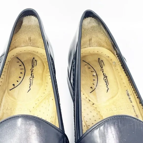 Santoni Italy Men’s Black Leather Slip- On Loafers Comfort Shoes Size 10.5