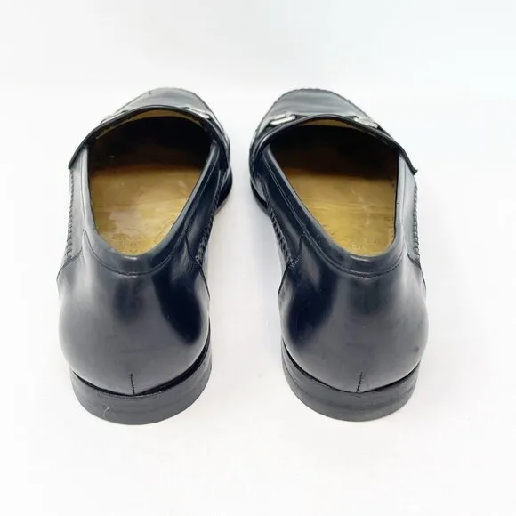 Santoni Italy Men’s Black Leather Slip- On Loafers Comfort Shoes Size 10.5